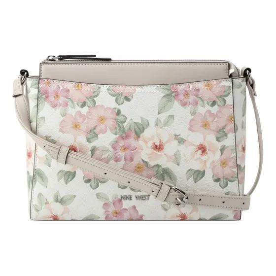 Bolsa Crossbody Para Mujer Nine West Multicolor Nyg558269 Acabado De Los Herrajes Oro Correa De Hombro Beige Diseño De La Tela Floreado