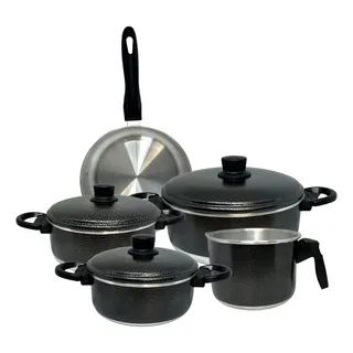 Conjunto De Panelas De AlumĂnio Kit 5 Peças Preto Craquelado Conjunto De Panelas De AlumĂnio Kit 5 Peças Preto Craquelado