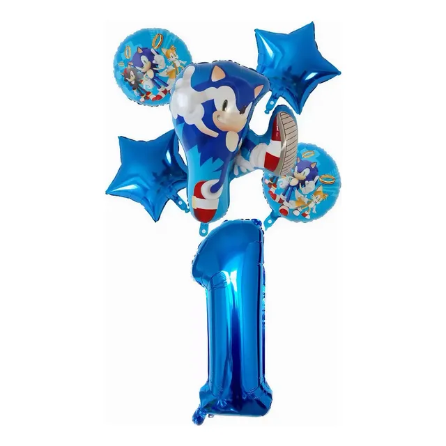 Bouquet 5 Globos Sonic + Número Azul