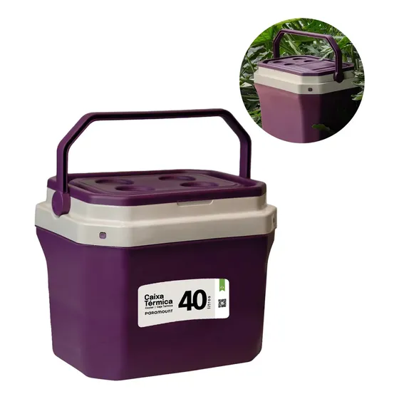 Caixa Térmica Roxa 40l Paramount Grande Capacidade Cooler Portátil Resistente Conserva Gelo E Bebidas Ideal Praia Camping Churrasco Viagem Alta Durabilidade Tampa Segura Fácil Transporte