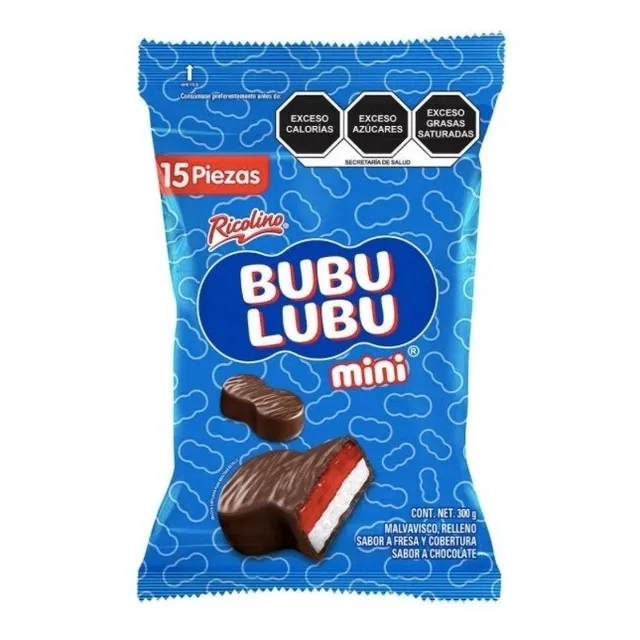 Malvavisco Relleno Ricolino Bubulubu Fresa 15pzas 300g 3pack
