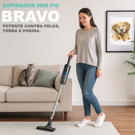 Aspirador Vertical Sem Fio Sixxis Bravo Potente 14.000 Kpa Filtro HEPA cor preto
