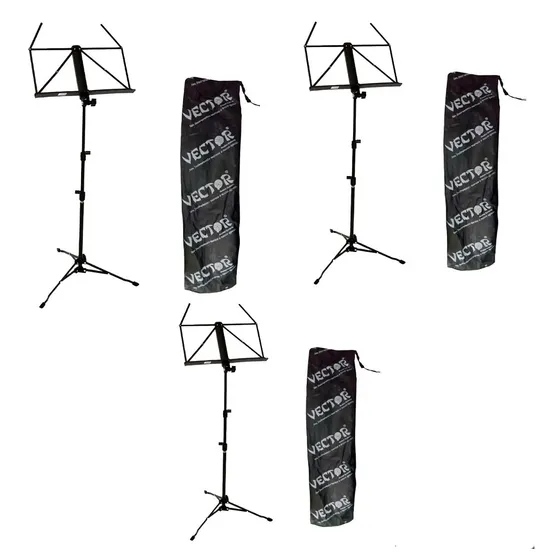 Kit 3 Estante De Partitura Vector Sp250 Retrátil Suporte Bag