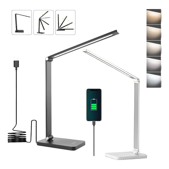 Luminária Led Mesa Articulada Touch Carregador Usb 5 Modos