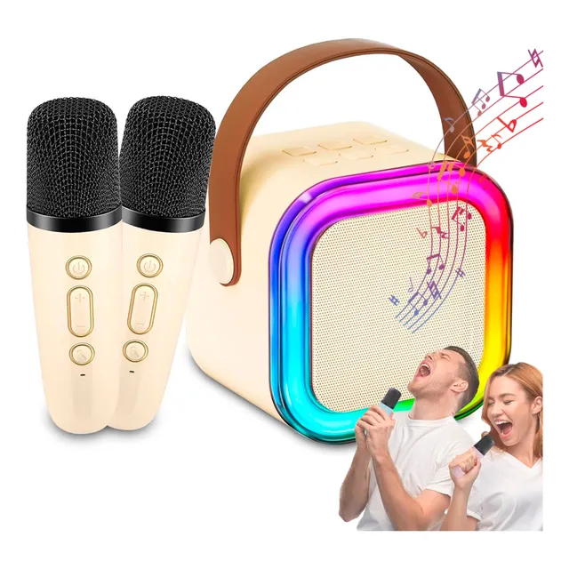Parlante Portátil Bluetooth Karaoke Mini 2 Micrófonos Rgb