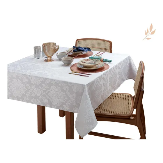 Toalha De Mesa 4 Lugares Quadrada Nobre Jacquard 1,60x1,60m Cor Branca
