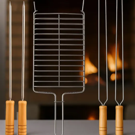 Kit Grelha 56x17cm 2 Espetos Duplo 2 Simples 56cm Churrasco