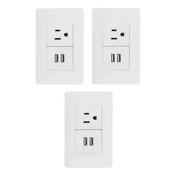 Contacto 2 Entradas Usb, Sanelec 4466 Aterrizado Set 3 Pzas 