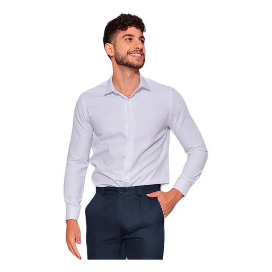 Camisa Social Masculina Slim Com Elastano Premium