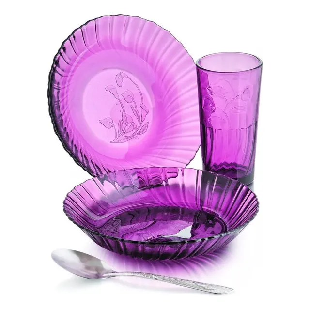 Vajilla De Cristal Ideal Color Uva Crisa Libeey 12 Piezas