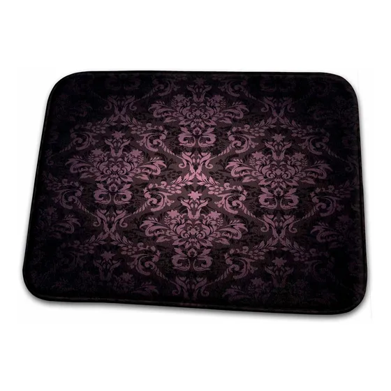 Alfombra Baño Patron Damasco Brillante Color Morado Profundo