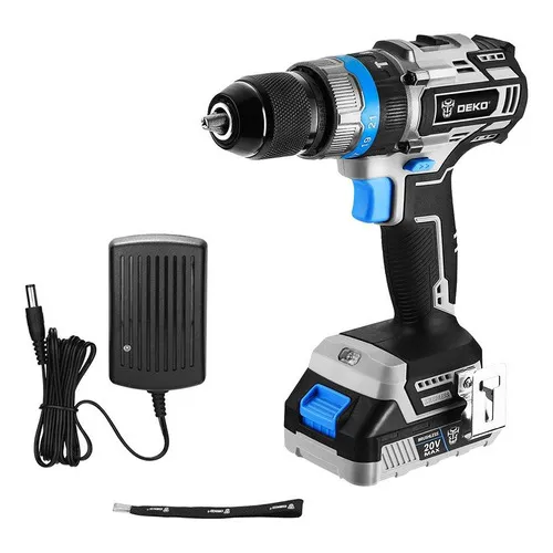 Destornillador Deko Ipactor de 1/2 pulgada y 20 V con 2 pilas azules y negras