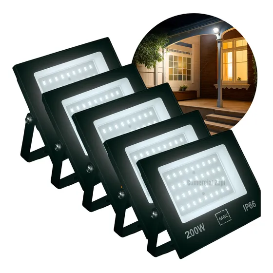 5x Refletor Led 200w Prova Dagua Ip66 Holofote Bivolt Slim