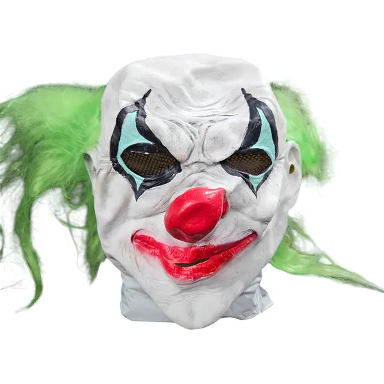 Mascara Latex Payaso Psicopata Pelo Verde Halloween Color Unico