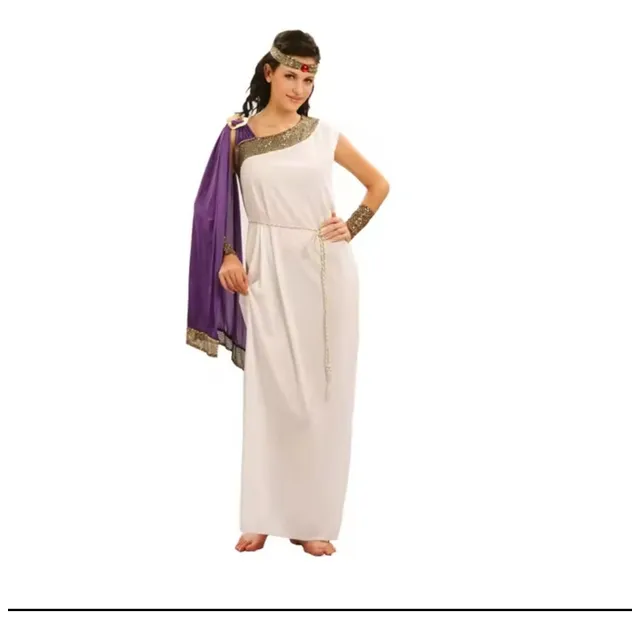 Vestido Diosa Griega Largo Blanco Con Morado
