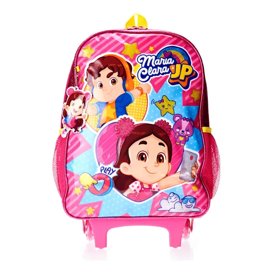 Mochila Rodinhas Clio Maria Clara e JP Infantil Cor Rosa-chiclete 17 L