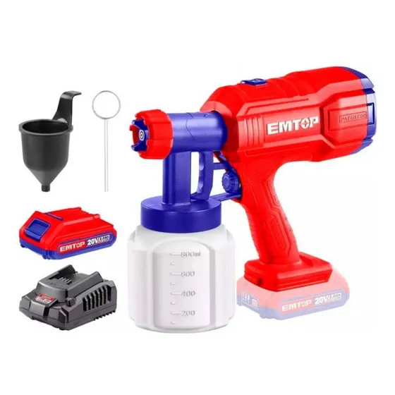 Pistola Para Pintar 20v Incluye Cargador Y Bateria Emtop Color Rojo