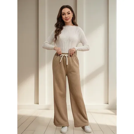 Pantalon Buzo Palazzo Ancho Con Polar Elasticados Wide Leg