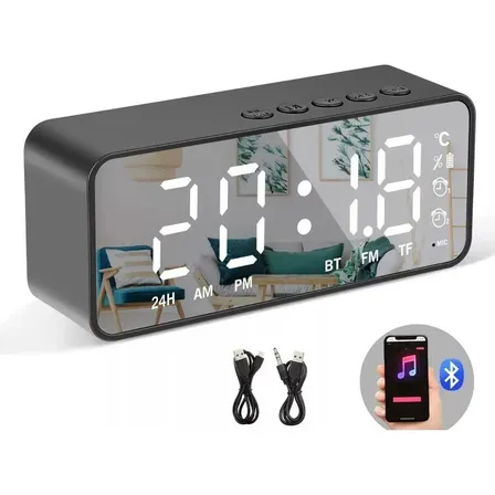 Forestory G50 Relógio Digital Despertador Mesa Cabeceira Alarme Rádio Fm - Preto Com Bluetooth, Entrada Auxiliar (aux), Rádio Fm E Usb.relógio Despertador Rádio Fm Caixa Som Bluetooth Alarme S/fio