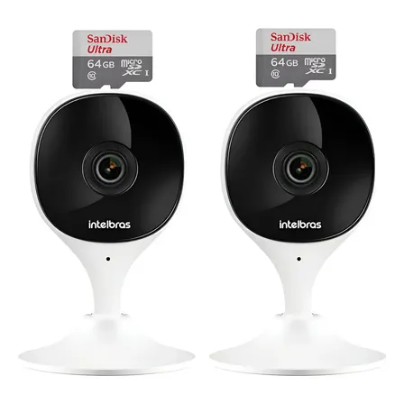 2x Camera Wifi Imx C Intelbras + 2 Micro Sd 64gb Ultra Branco