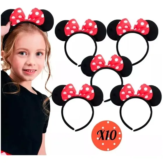 10 Diademas Orejas Mimi Minnie Mouse Moño Rojo Fiesta Niña