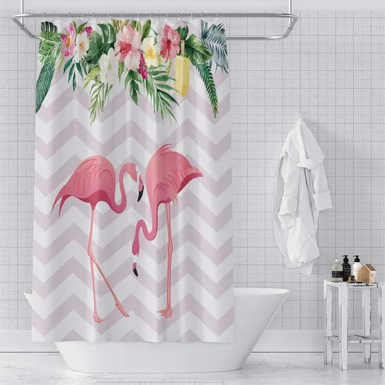 Oerju Cortina Ducha Flamenco Rosa 48 X 72  Lindo Animal Hoja