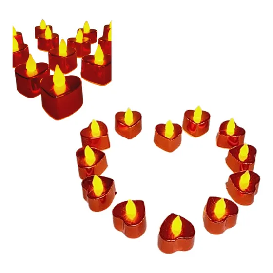 Vela Corazón Rojo Metalizado Luz Calid Ledx12