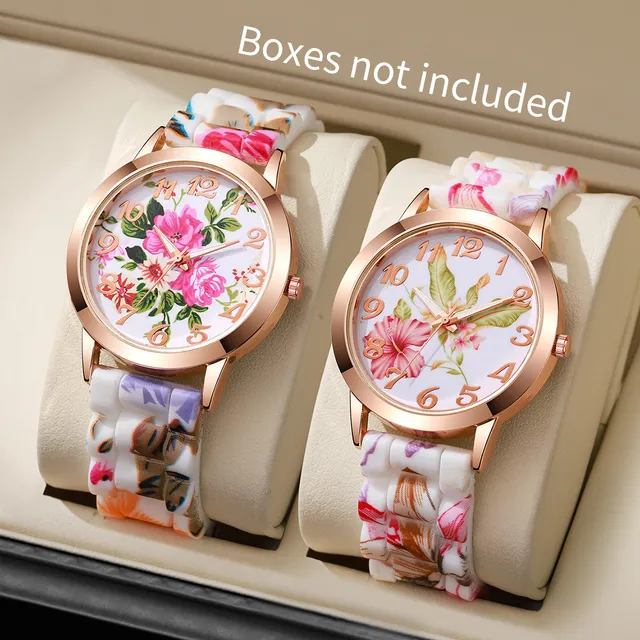 Reloj De Cuarzo De Silicona Para Mujer Con Estampado De Flor