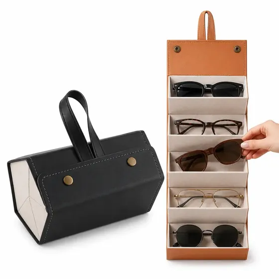 Estojo Porta Óculos Organizador Dobrável 5 Divisórias para Óculos de Sol e Grau Case Maleta Portátil