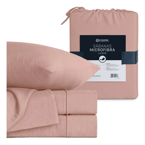 Sábanas king size Esquimal color rosa tipo lino prelavado ultrasuave y frescas ideales para todo el año incluye fundas