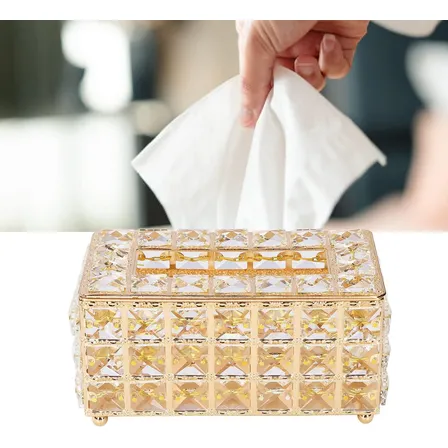 Porta Lenço Cristal Dourado Luxo Caixa  Papel Retangular