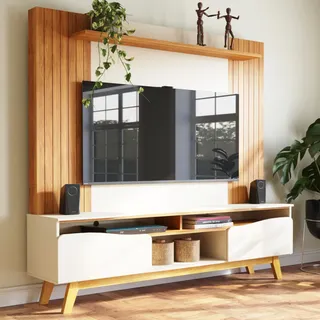 Babus Rack Estante De Tv 75 Lara Ripado Moderno Com 2 Portas Babus Cinamomo / Off