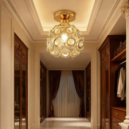 Plafon De Teto Redondo Cristal Dourado Moderno Luxo 110v - 220v Dourado