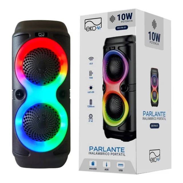 Parlante Bluetooth Rgb 1200 Mah Negro Eko-vi Compacto