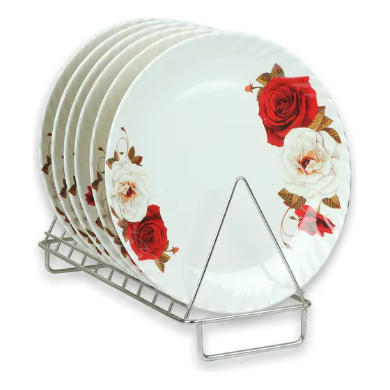 Plato Redondo Tamaño Completo Estampado Rosa Roja Blanca 6;