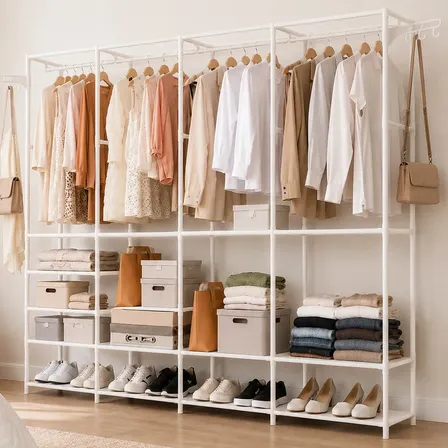 Arara Sapateira Cabideiro 4 Colunas 10 Prateleiras Closet Branco