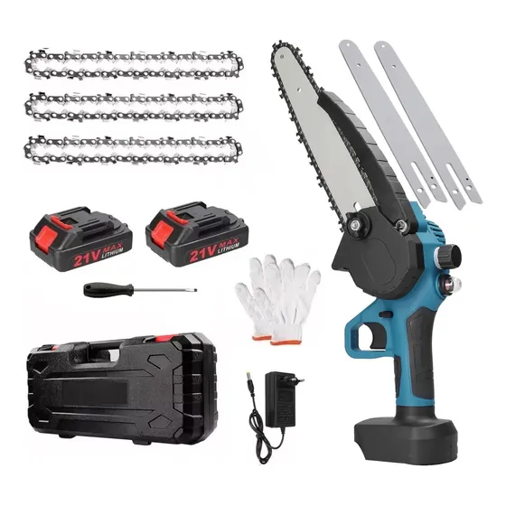 Mini Motosierra 8p 21v Maletín 2 Baterías 3 Cadenas 2 Espada Color Negro