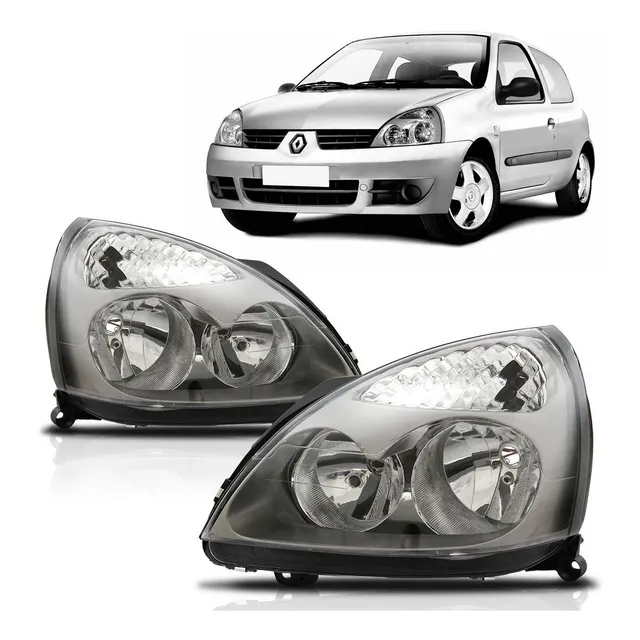 Farol Clio 2003 2004 05 06 Foco Duplo Máscara Cinza Elétrico