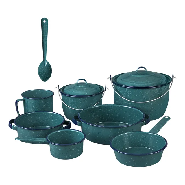 Batería de Cocina Cinsa Peltre Superior De 10 piezas En Color Verde Aqua Jaspeado De Acero Vitrificado