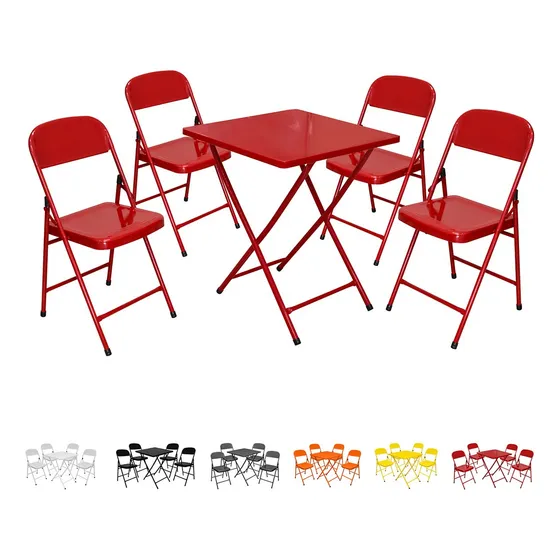 Conjunto Mesa C/ 4 Cadeiras Dobráveis Bar Restaurante Aço