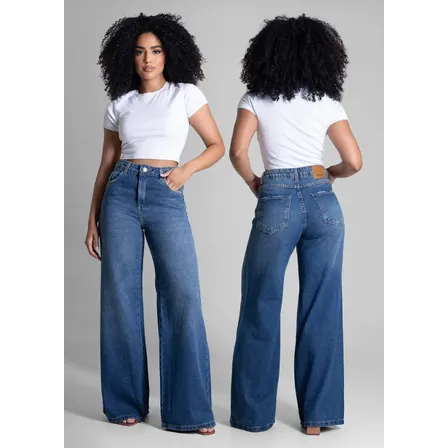 Jeans Sawary Feminina Calca Wide Leg_283050 Índigo Liso 38