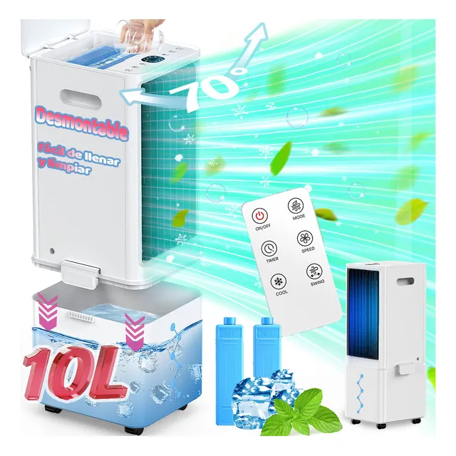 Censtech Ventilador Aire Frio Portatil Y Control Remoto Enfriador De Aire Evaporativo De Oscilación y Silencioso 4 Modos y 3 Velocidades Temporizador De 12h De Aire Acondicionado Portatil Interior