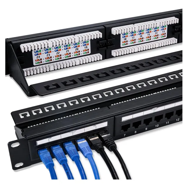 Panel De Parcheo Cat6 De 24 Puertos Rj45 6comgiga Con Barra