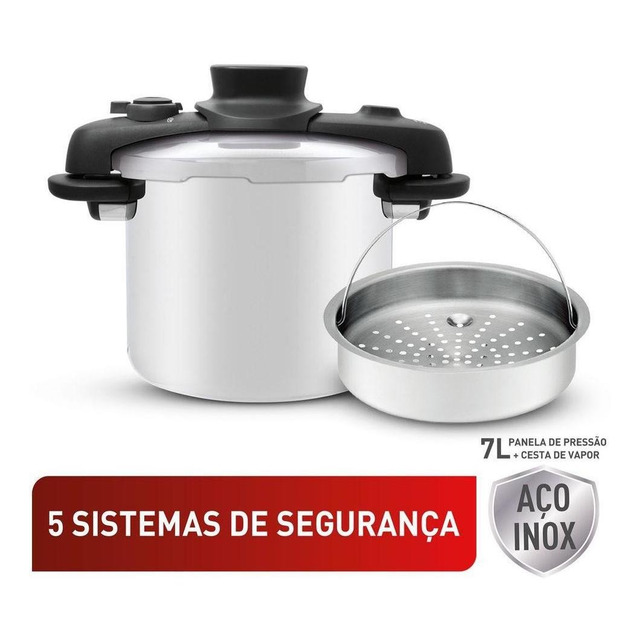 Panela De Pressão 7l Tefal Opti'space Inox Com Fundo Triplo Panela De Pressão 7l Tefal Opti'space Inox Com Fundo Triplo