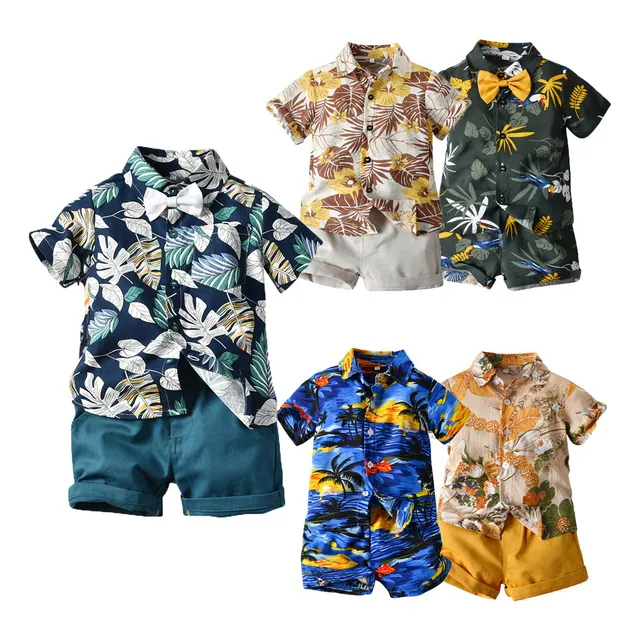 Conjunto Camisa Y Pantalón Corto Con Estampado Hawaiano Niño