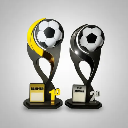 Kit Troféu Futebol Campeão E Vice 35cm Acrílico Mdf Taça