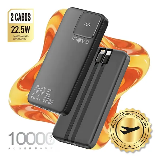 Carregador Portátil Turbo 22.5w Power Bank 10.000mah Universal Externa Cor Preto Inova