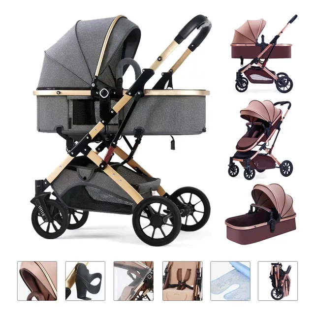 HOGOJUA Carriola para Bebé con Diseño de Amplia Vista Llantas de Caucho a Prueba de Explosiones Sistema de Amortiguadores Atenuantes Estructura de Aluminio Ligero con Plegado Compacto(Gris)