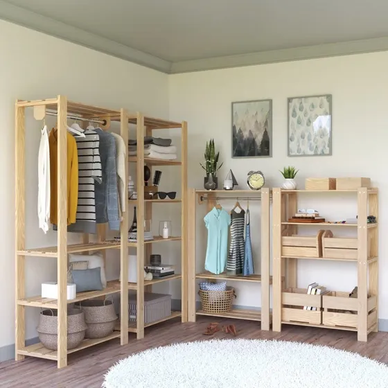 Exhibidor De Ropa / Armario De Madera Desarmable