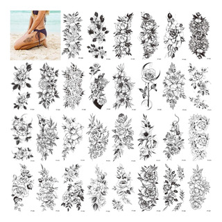 30 Piezas De Tatuaje Temporal De Flores Para Mujer, Hermoso 30 Piezas De Tatuaje Temporal De Flores Para Mujer, Hermoso